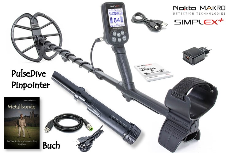 Nokta/Makro Simplex+ Ausrüstungspaket V (Metalldetektor  & PulseDive Pinpointer & Schatzsucherhandbuch)
