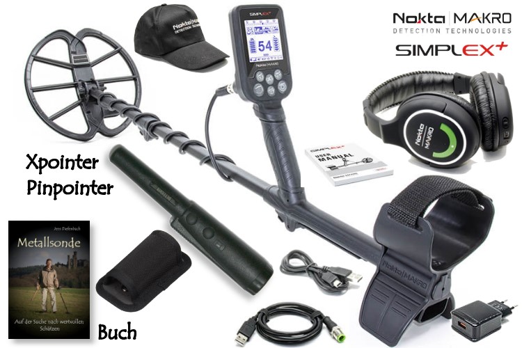 Nokta/Makro Simplex+ Funkkopfhörer Ausrüstungspaket I (Metalldetektor mit Funkkopfhörer & Quest Xpointer & Schatzsucherhandbuch)